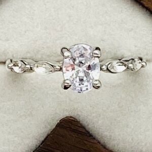 Sterling Silver 925 Cushion Cut CZ Ring •Dainty Marquise Band • Size 7
